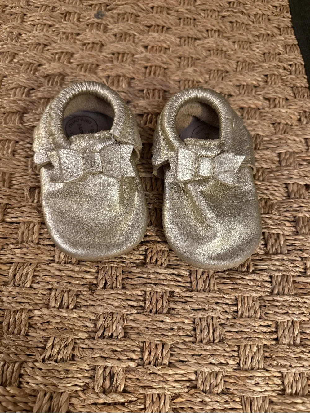 Freshly Picked Metallic Gold Baby Moccasins with Bow